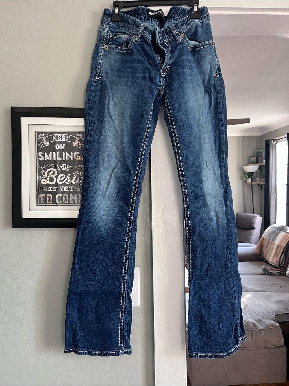 Express Women's Dark Blue Flare Jeans